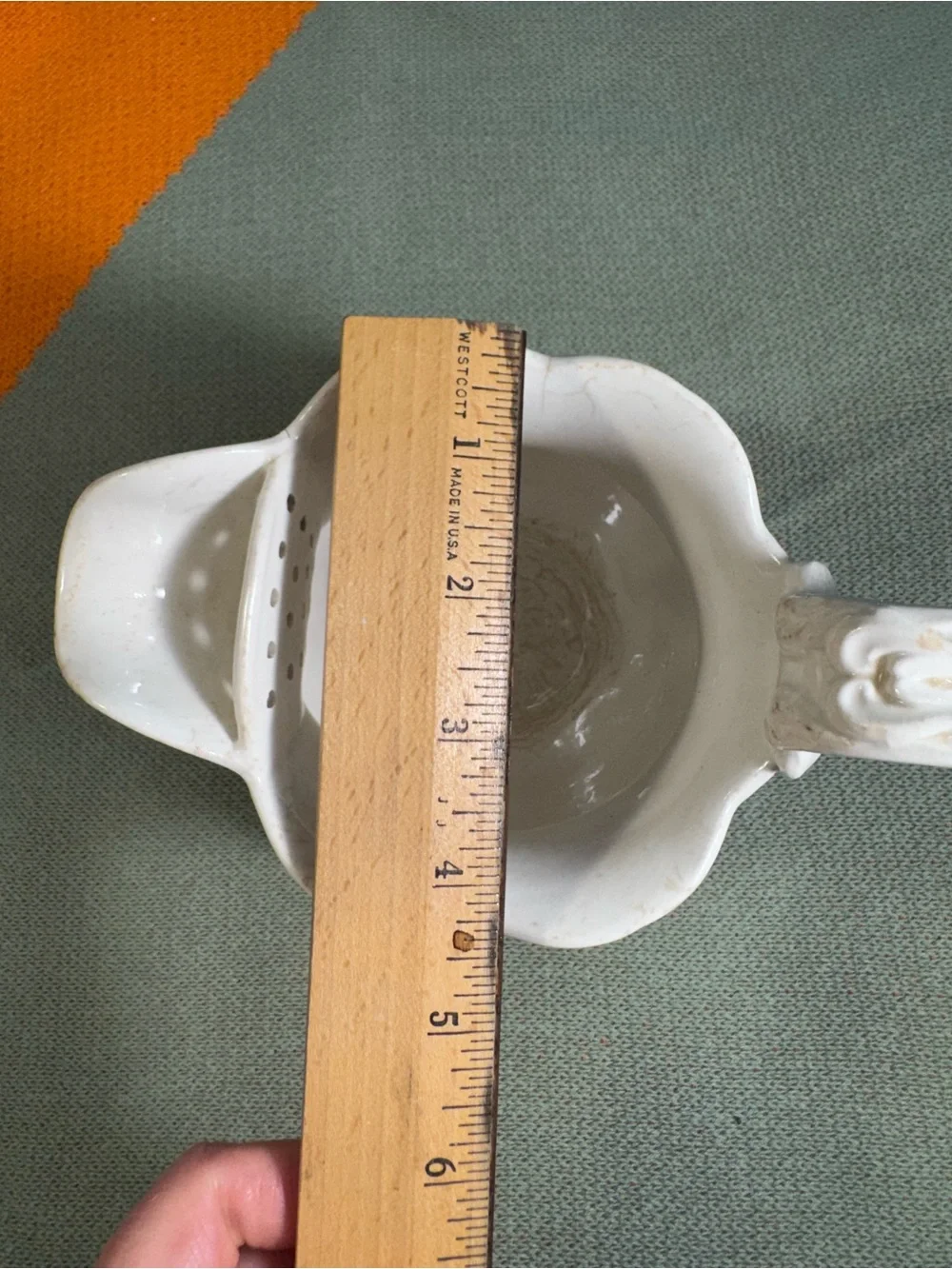 Antique White Ironstone Ice Lip Pitcher Scalloped Ceramic Jug Built-in strainer